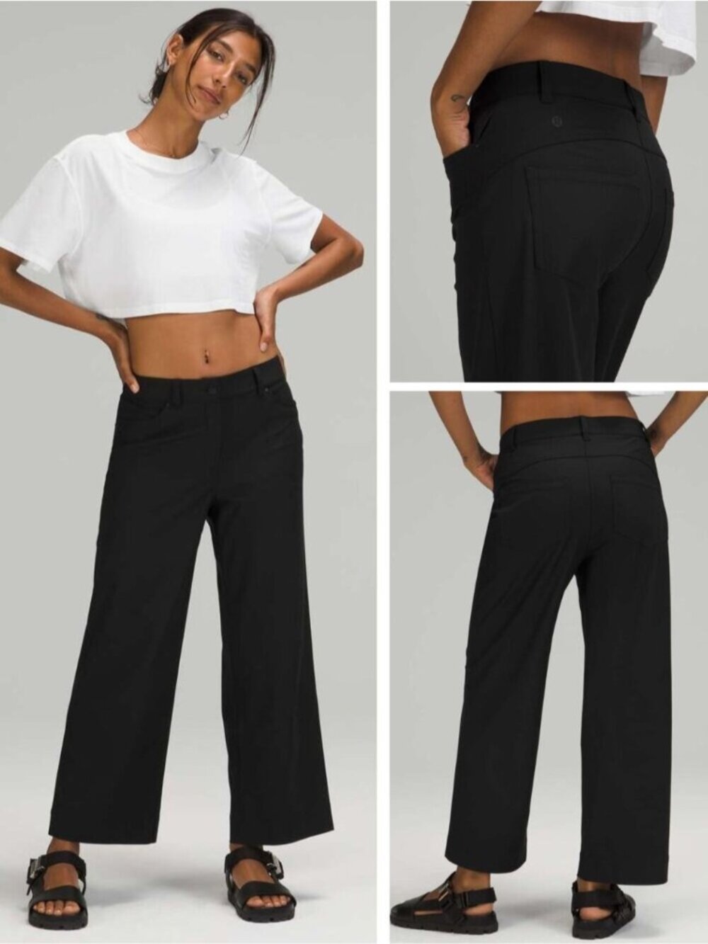 LULULEMON City Sleek 5 Pocket Wide-Leg High Rise 7/8 Length Pant True Black 32